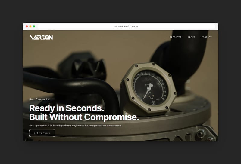 The Products page of the Verzon Engineering website