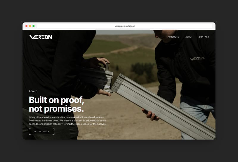 The About page of the Verzon Engineering website