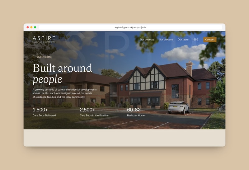The Aspire LPP projects page, with care beds delivered and in the pipeline