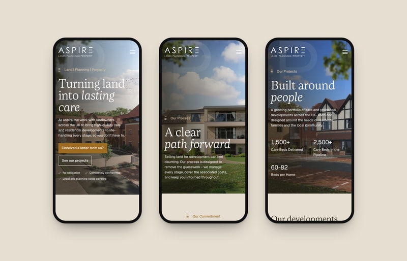 The Aspire LPP website on three phones