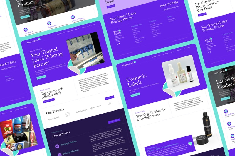 Website layout of Vista Labels website.